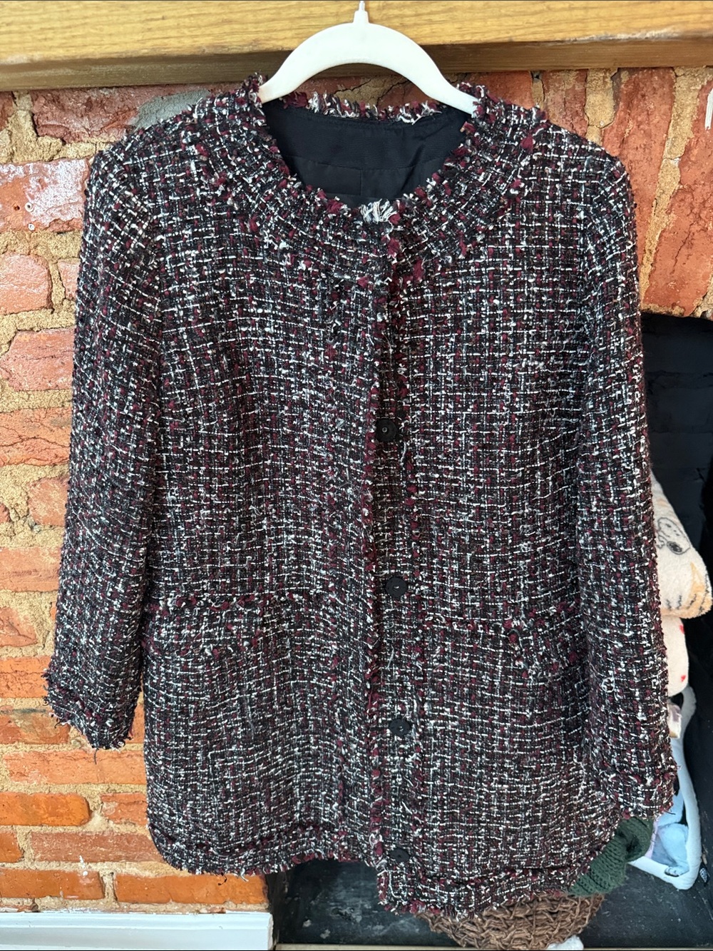 Ann Taylor Burgundy Mix Tweed Bouclé Jacket